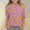 Girls Floral Print Crew Neck Three Quarter Sleeve Casual T Shirt Lightweight Comfortable Fit Soft Fabric