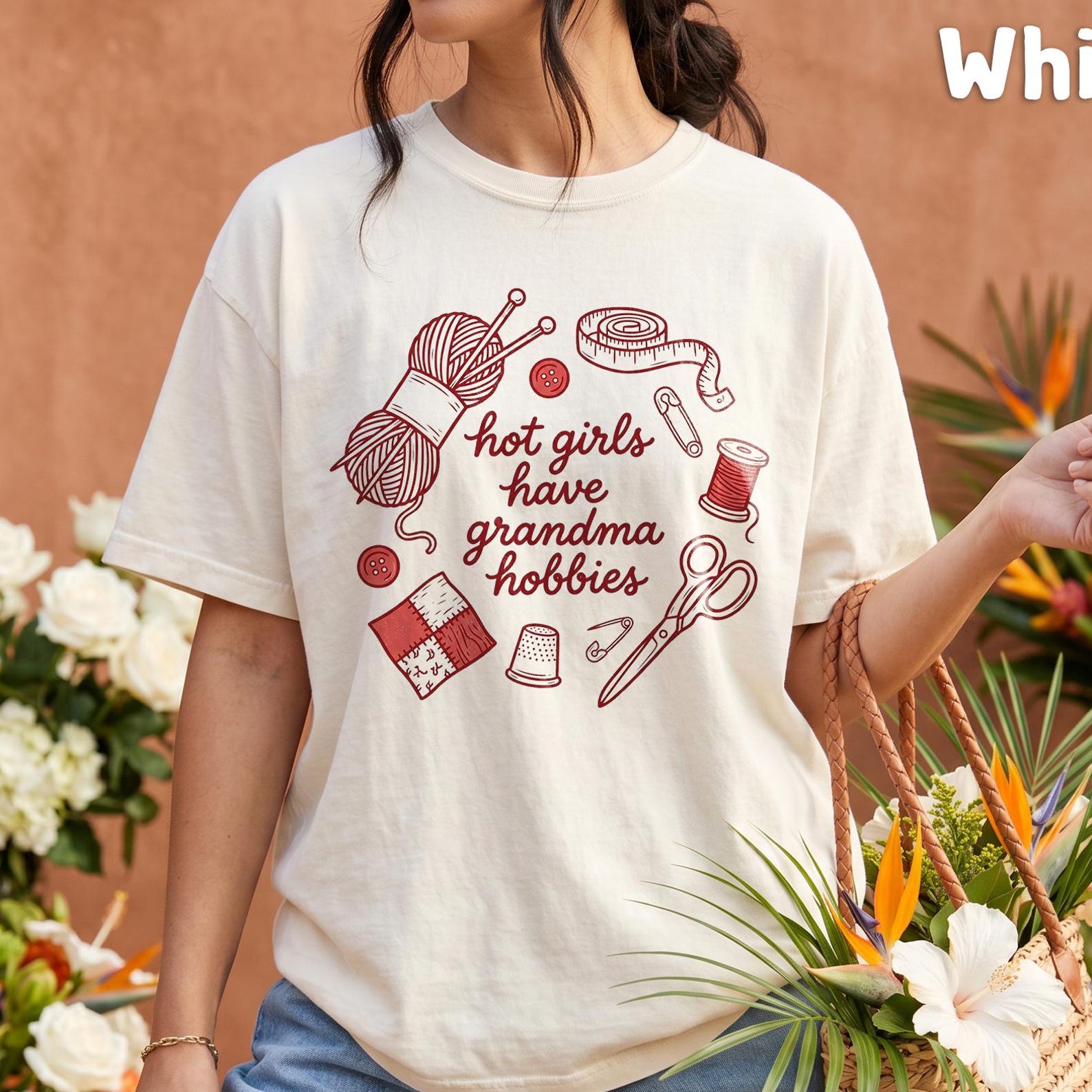 Comfort Colors® - Hot Girls Have Grandma Hobbies Knitting Shirt, Funny Crochet Quilting Tee, Cute Craft Lover T-Shirt, Sewing Grandma Gift L