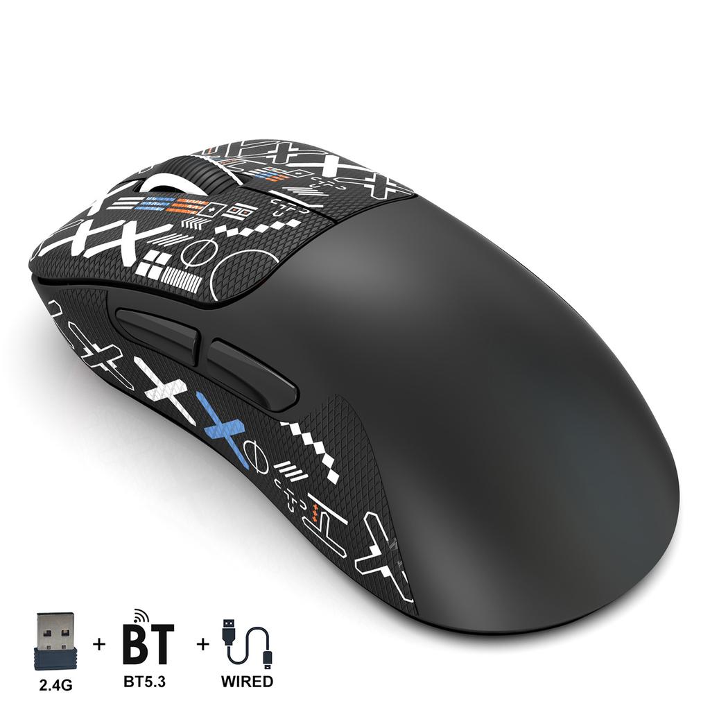 Three Mode Gaming Mouse Wired 2.4G BT5.3 10000 DPI Wireless Gaming Mouse with Mouse Sticker Black