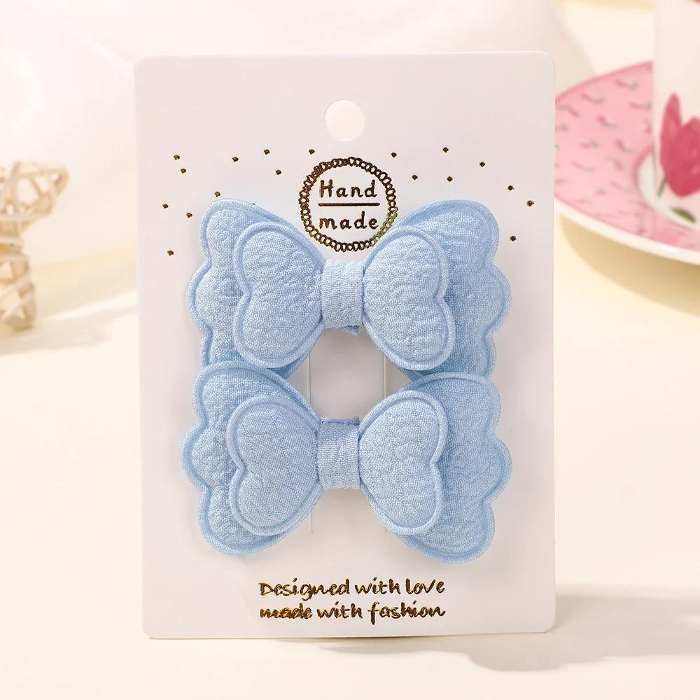 2Pcs Candy Colored Hair Clip Se Double Layered Bow Cute Bangs HairPin Cotton Safe Children's T for Girls Hair Accessories