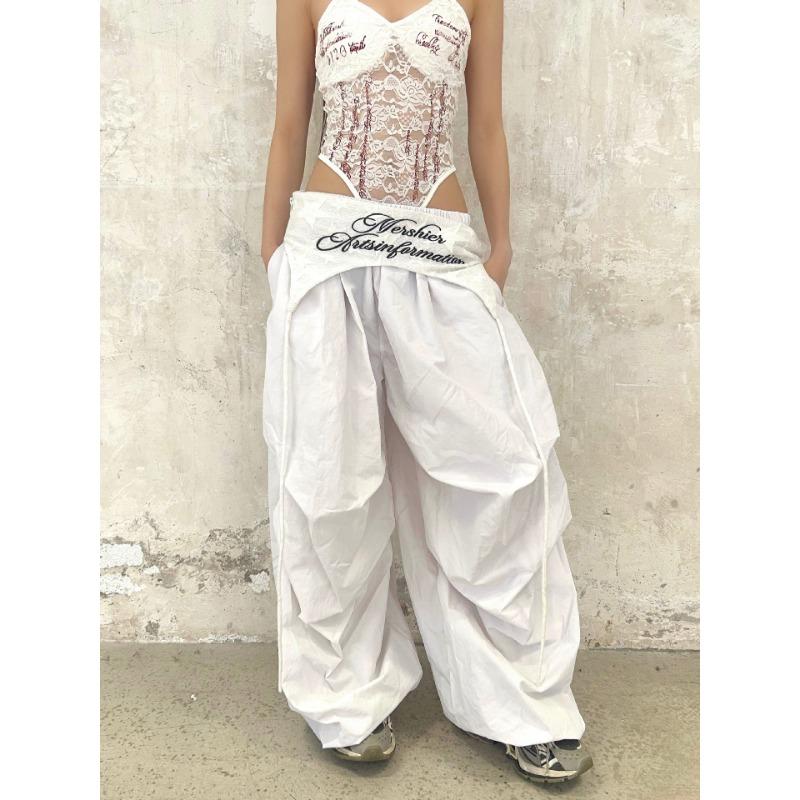 

Spice girls stacked in quick-drying overalls women s summer new design wide-leg casual paratrooper long pants S белый