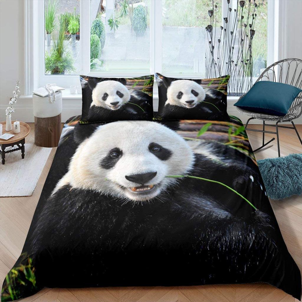 Cartoon Panda Duvet Cover Set Cute Kawaii Wild Animals Comforter Cover King Queen Size Bedding Set With Pillowcase For Kids Girl