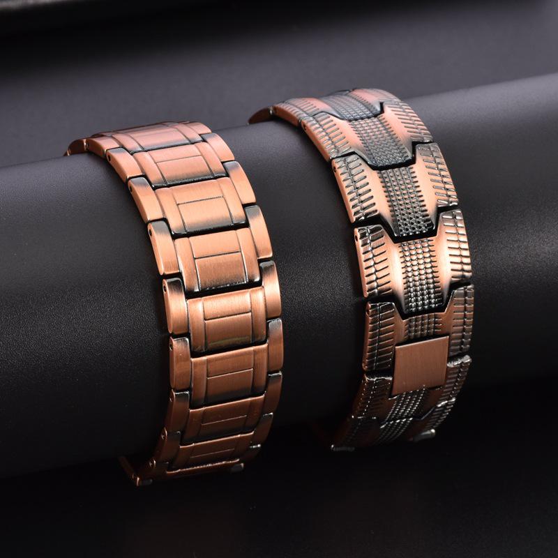 European & American Style Men's Titanium Steel Magnetic Therapy Bracelet - Pure Black with Dominant Magnet Stones