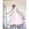 Pink Temperament Daughter Gold Satin Gloss Princess Dress Bow Dating Dress Summer Small Woman