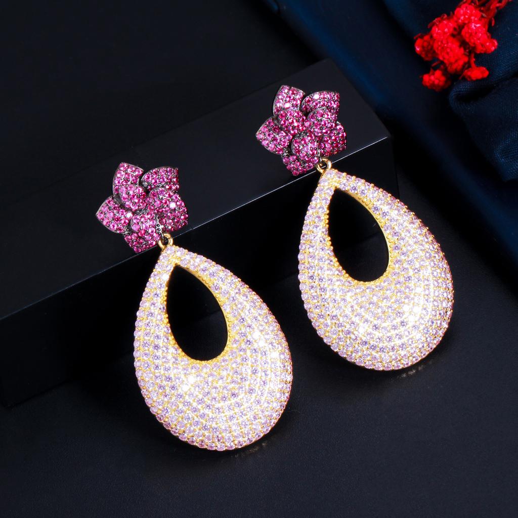E0334 Exclusive For Women'S Luxury Full Diamond Large Water Drop Copper Zirconium Inlaid Earrings