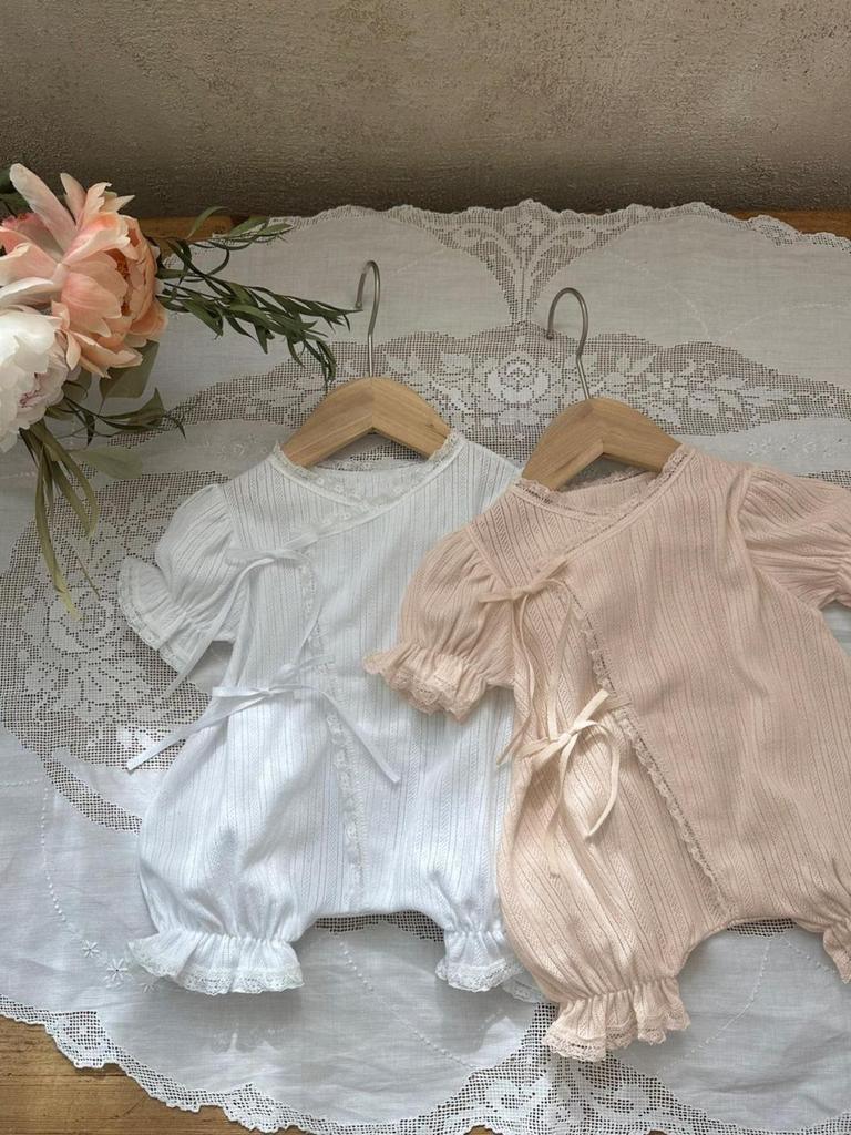 Summer Mesh Lace Romper with Snap Crotch for Girls