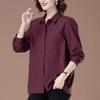 2025 New Autumn Plaid Cotton Shirt for Middle-Aged & Elderly Women - Plus Size, Turn-Down Collar, Cotton Linen