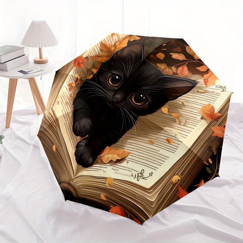 1pc Autumnal Cat In Book Umbrella with Plastic Handle,Suitable for All Seasons Home Travel Outdoor UmbrellaM1138