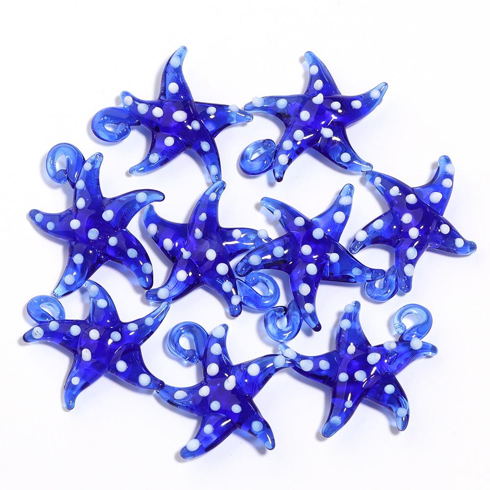 

1Pcs 30x35mm Colorful Lampwork Pendant White Dot Pattern Starfish Shape Cute Pendant For DIY Craft Jewelry Necklace Gift Making синий