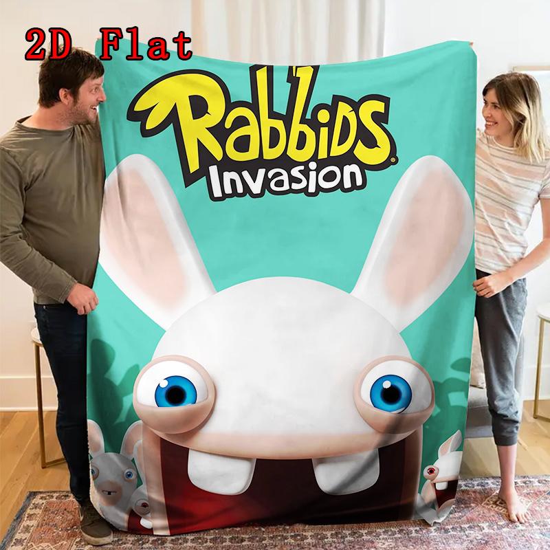 Raving Rabbids (Big-eyed Rabbit) 2D Flat Pattern Flannel Blanket High Quality All Seasons Warmth and Comfort Perfect for Christmas Gifts.P260914517