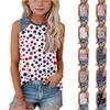 Sleeveless Loose Fit Tank Top Independence Day Star Print Denim Patch Round Neck T Shirt for Women Casual Summer Wear