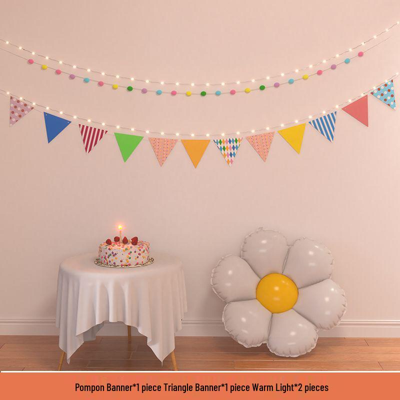 Birthday Pom Pom Bunting Set for Kids - First Party Decor & Photo Props