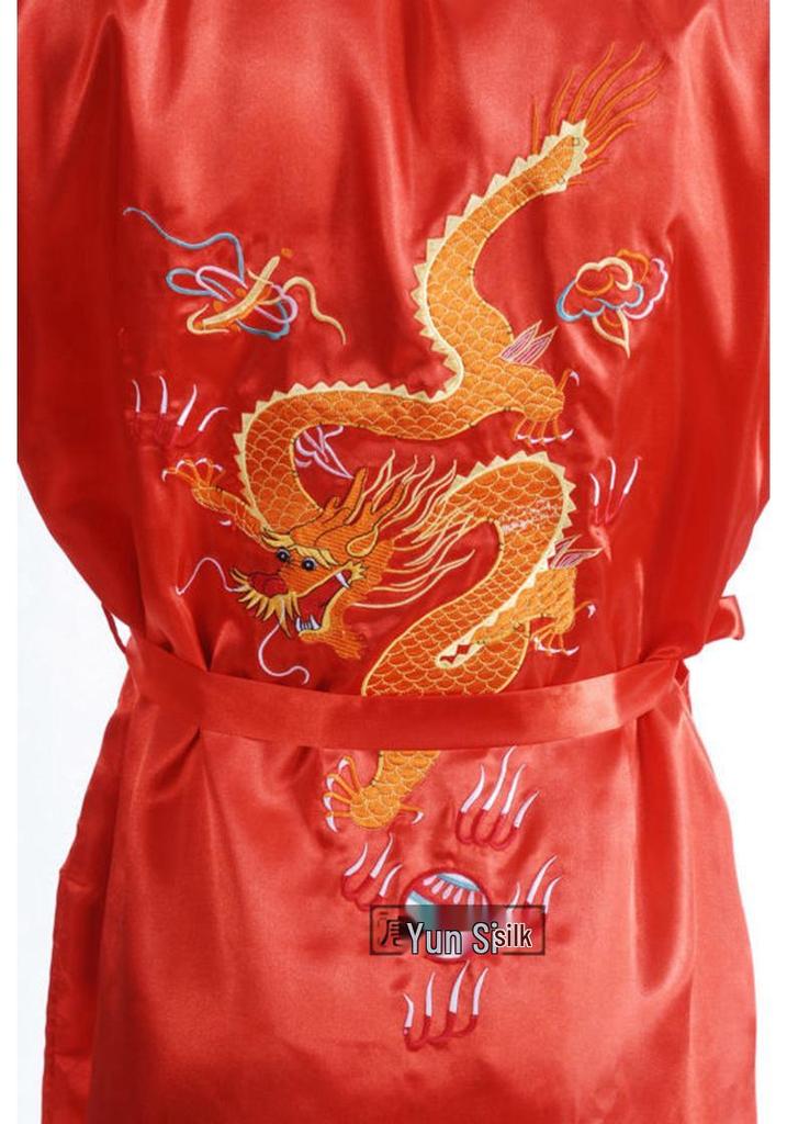 Men's Retro Long Dragon Embroidered Silk Tang Suit Pajama Robe
