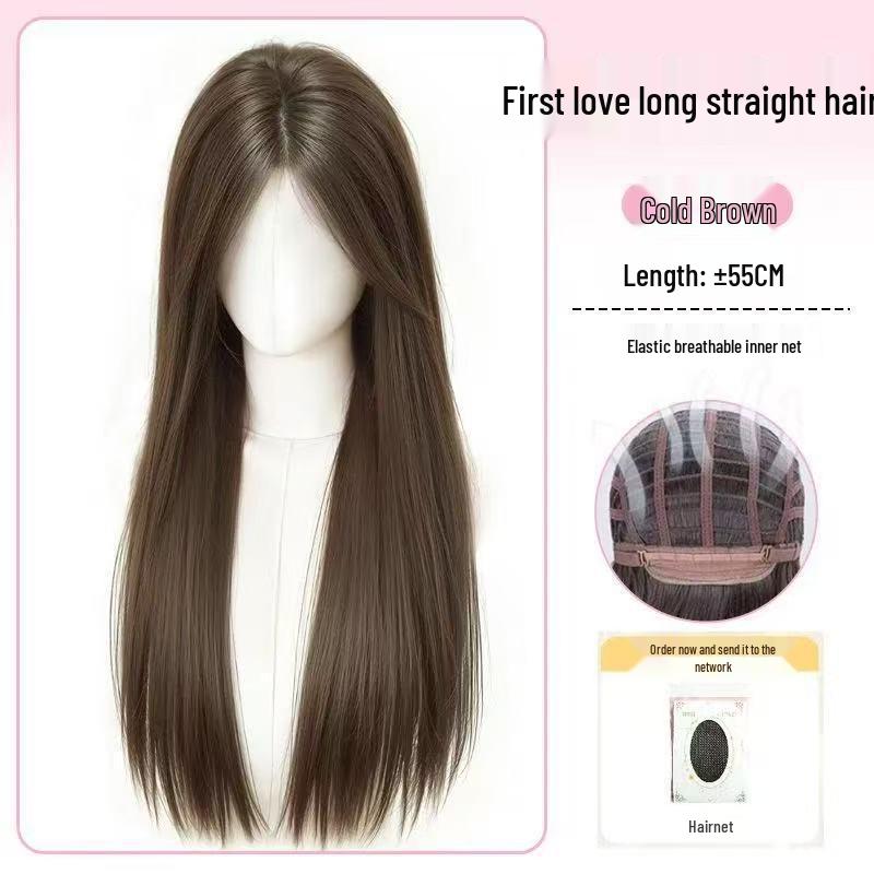 Women's Black Long Straight Seamless Synthetic Wig for Daily Use