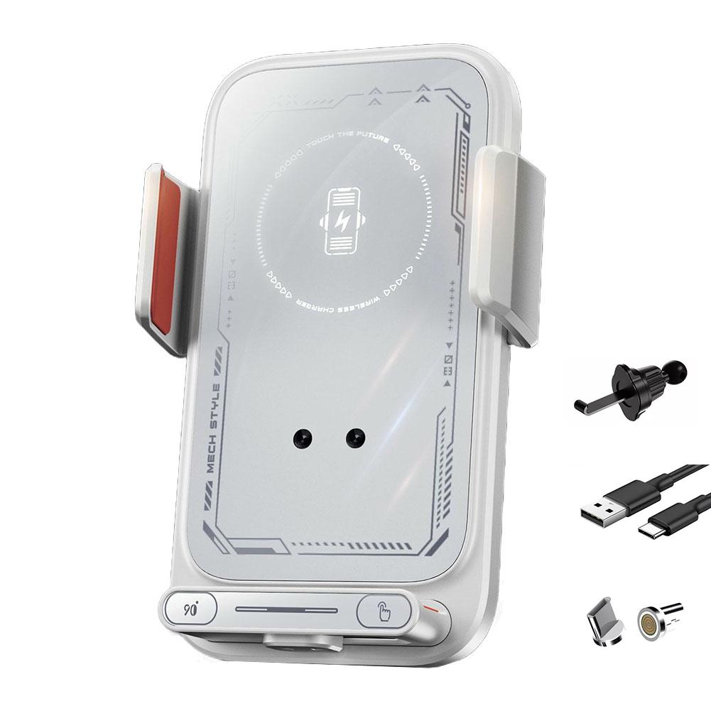 Smart Sensing Car Phone Holder 15W Qi Wireless Charging Motorized Air Vent Car Mount Charging Stand Rotatable Cable Port