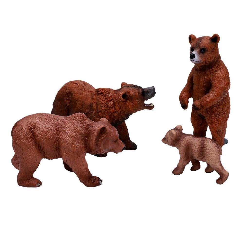 4pcs Realistic Bear Figurines Set Miniature PVC Grizzly Bear Wild Animal Figures for Home Office Display Collection 4