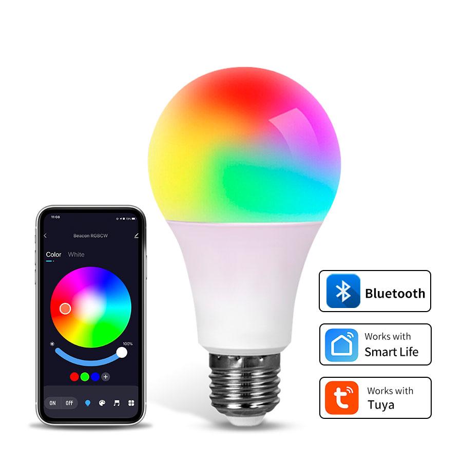 AC 85-265V Tuya Smart Bluetooth LED Bulb Smart Life App Control Dimmable E27 15W RGBCW Color Changing Lamp Indoor Room Decor