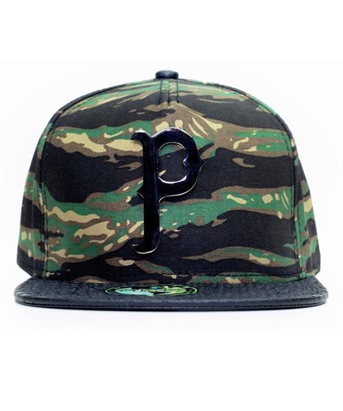 Peulimieopicheu Gold P Logo Tiger Snake Brim Snapback Team P Tiger Die-Cut Snake Brim Snapback