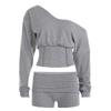 American Casual Off-Shoulder Long-Sleeve Hoodie Waist-Cinched Sportswear Set