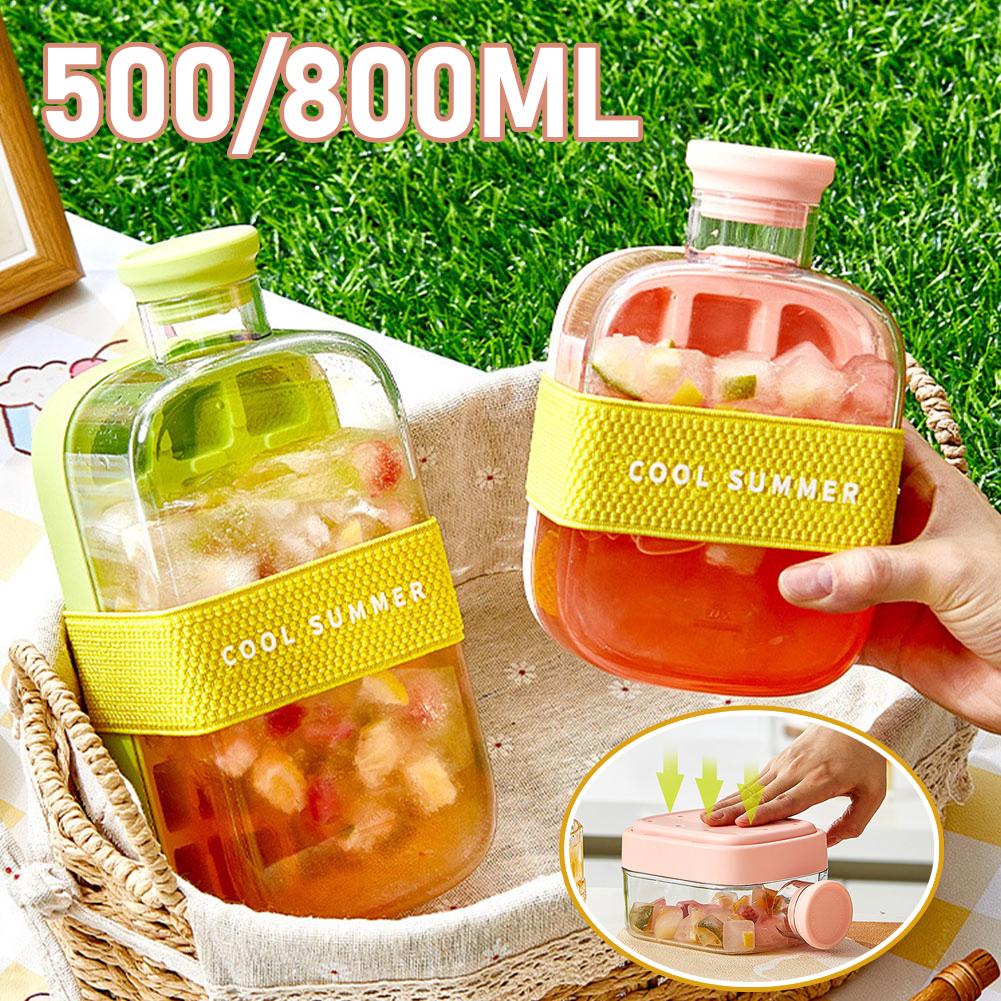 500/800ml Ice Cube Bottle Zero-contact Pressing Mould Ice-maker Silicone Freezer Ice Trays Water Bottle Ice Cube Maker