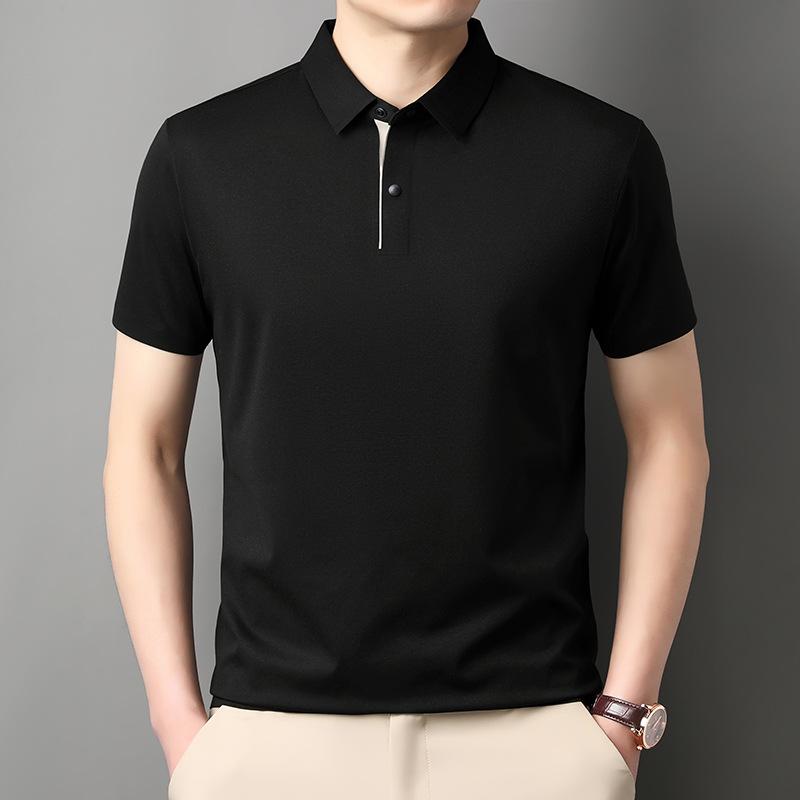 

Не требующая глажки и дышащая высококачественная мужская футболка с короткими и средними рукавами и воротником-лацканами, деловая повседневная однотонная рубашка-поло 4XL