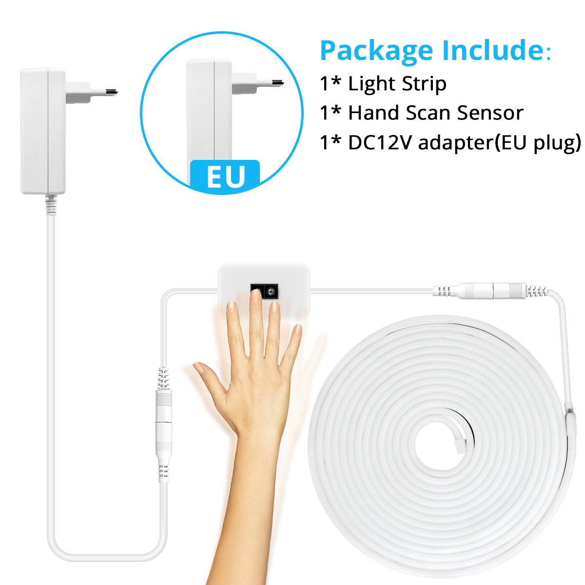 

DC 12V датчик ручного управления неоновая светодиодная лента SMD 2835 120 светодиодов/м гибкая веревка трубка неоновая лампа водонепроницаемая для домашнего декора с вилкой ЕС 3M-EU теплый белый