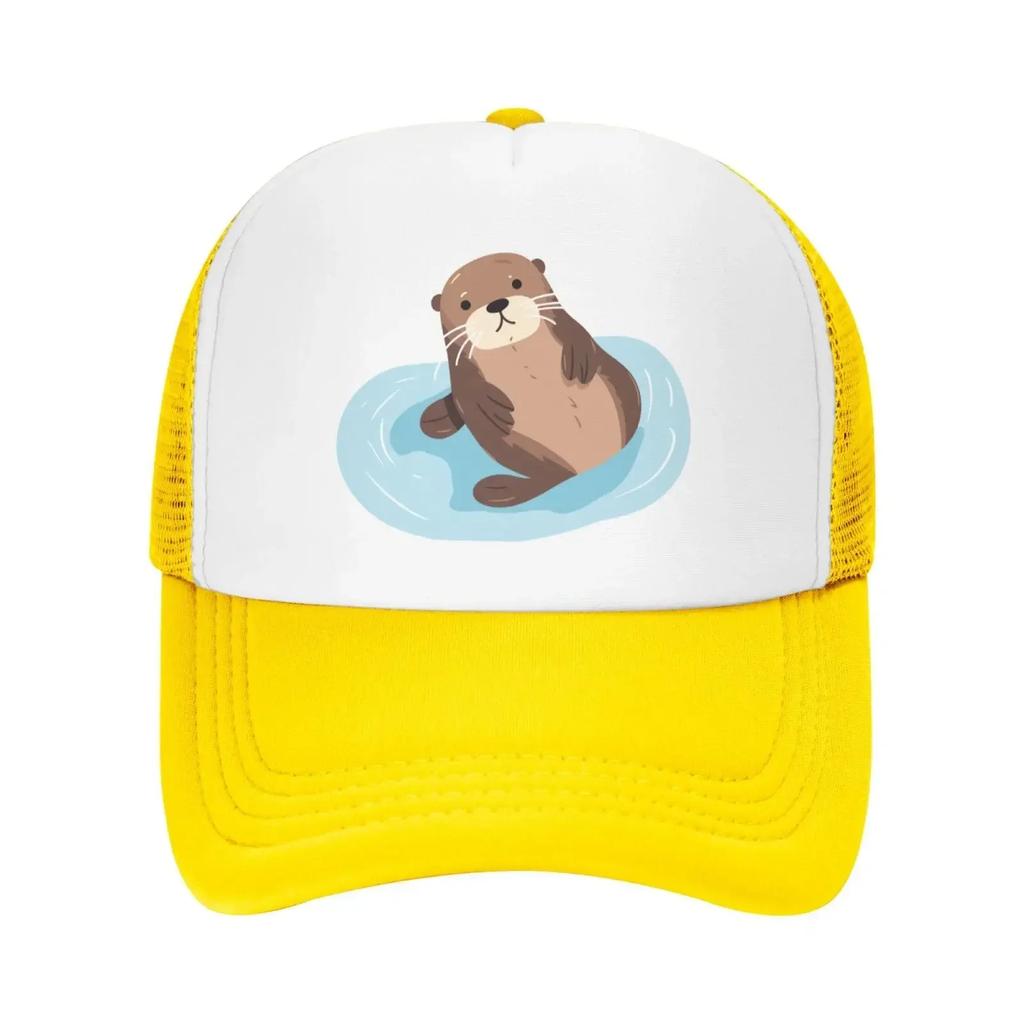 Mesh Dad Hat Adjustable Washed Cute Sea Otter Floating Water Baseball Dad Cap Funny Distressed Ball Trucker Cap for Women Unisex