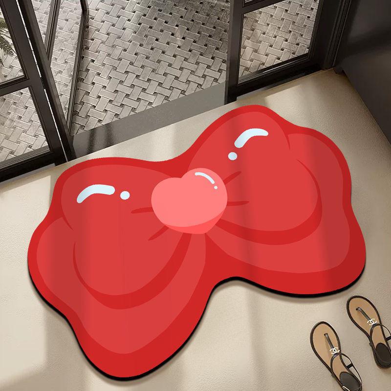 Cute Bowknot Diatomaceous Earth Bathroom Mat - Water Absorbent, Non-Slip, Ideal for Toilets & Entrances