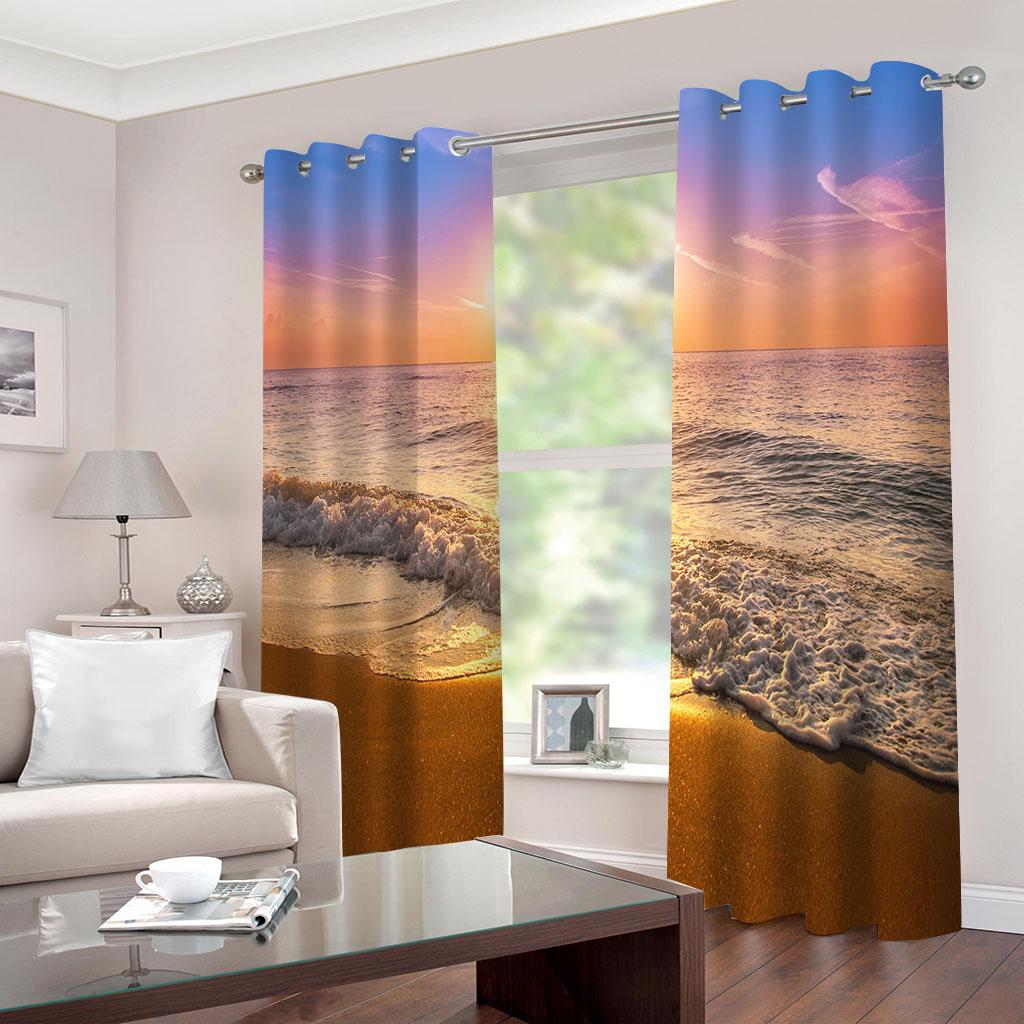 Sunset Sea Sail Theme Room Decoration Shade Cloth Landscape Series Living Room Bedroom Balcony Home Decoration Curtains