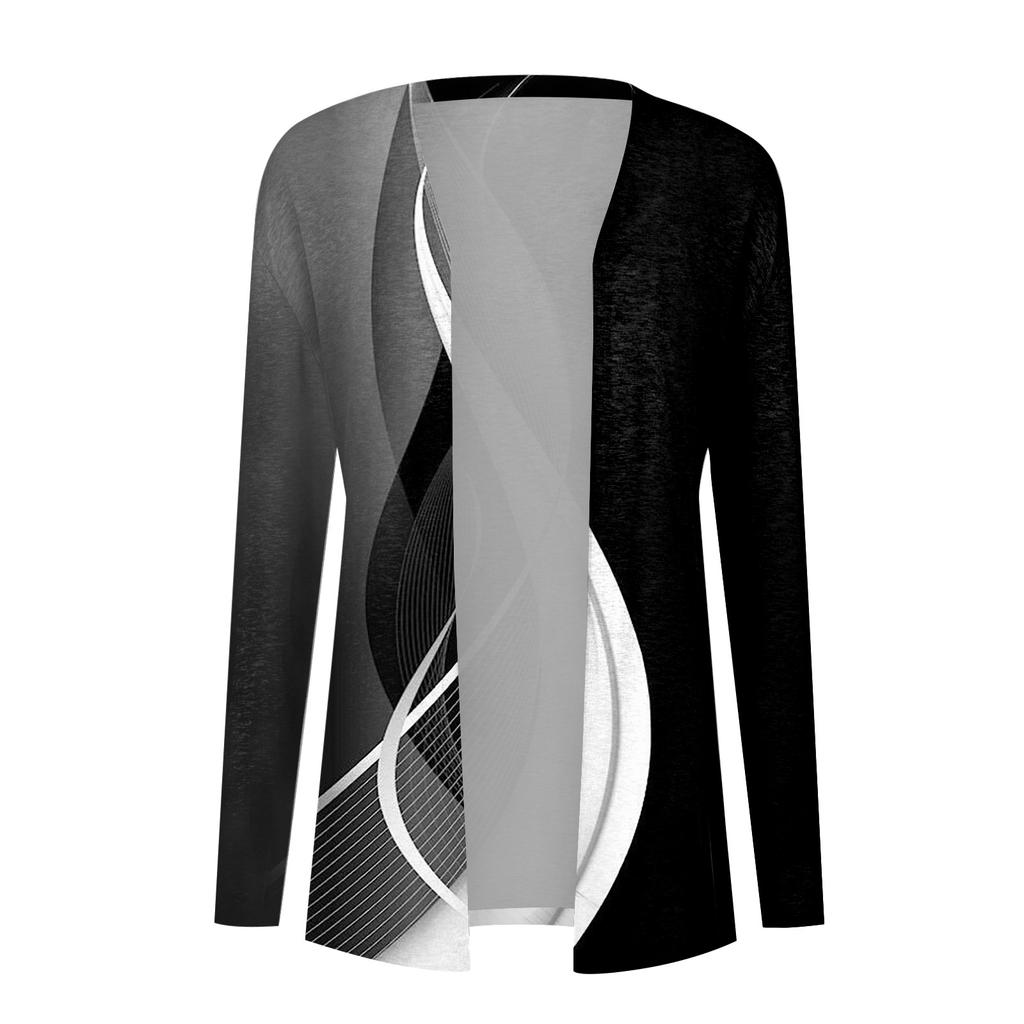 Dámská móda ležérní kabátek s květinovým potiskem střední délky cardigan