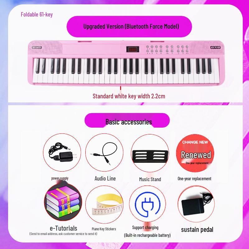 Rechargeable 88-Key Foldable Digital Piano: Bluetooth & MIDI, Perfect for Beginners & Kids