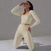 Seamless Knitted Long Sleeved Sports And Fitness Pants, Quick Drying Jacquard Breathable Hip Lifting Running Yoga Suit Set