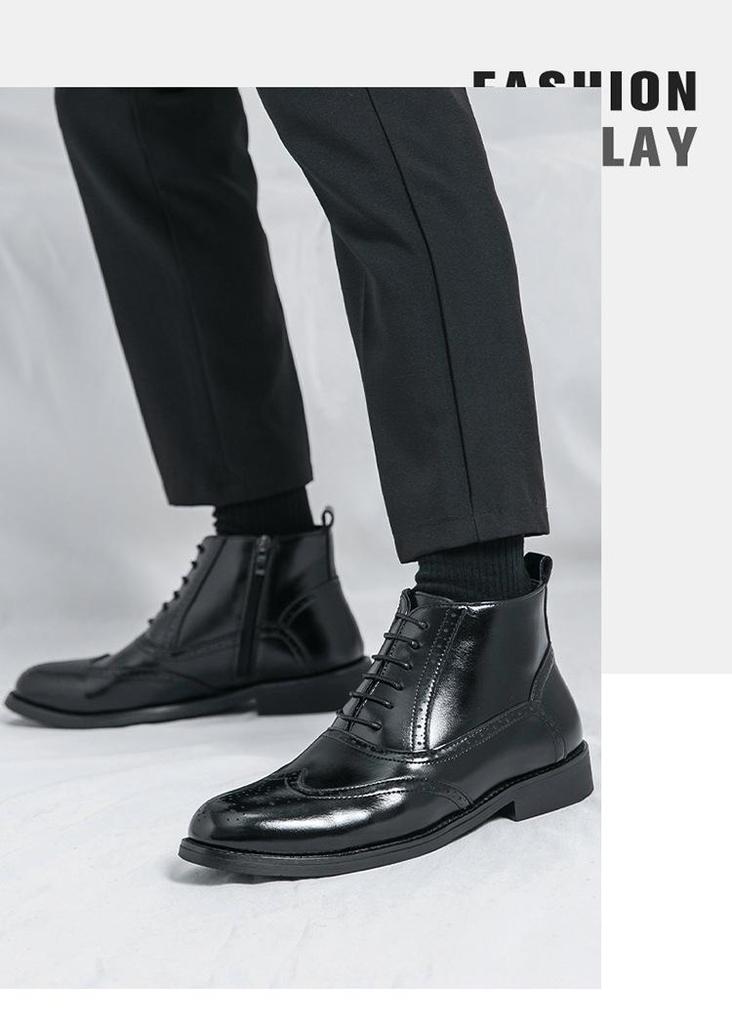 Men's High-Top Leather Pointed Toe Boots - Formal Casual Large Size Fashionable Short Martin Boots for Autumn.