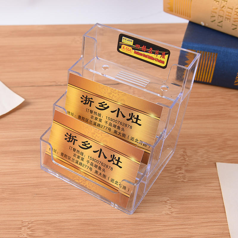 4 Pocket Desktop Clear Acrylic Business Card Holder Countertop Display Stand