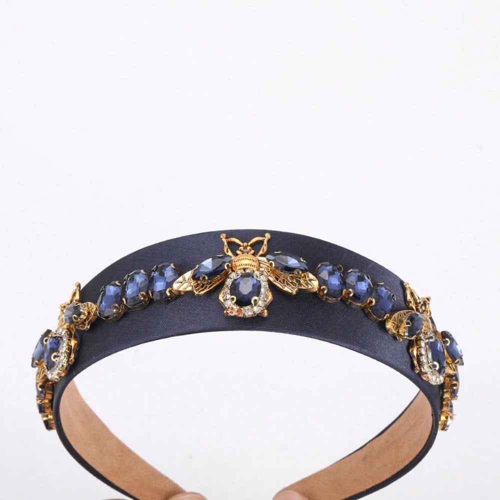 Color Crystal Bee Headband Fabric Wide Edge Headband Retro Rhinestone Hair Accessories