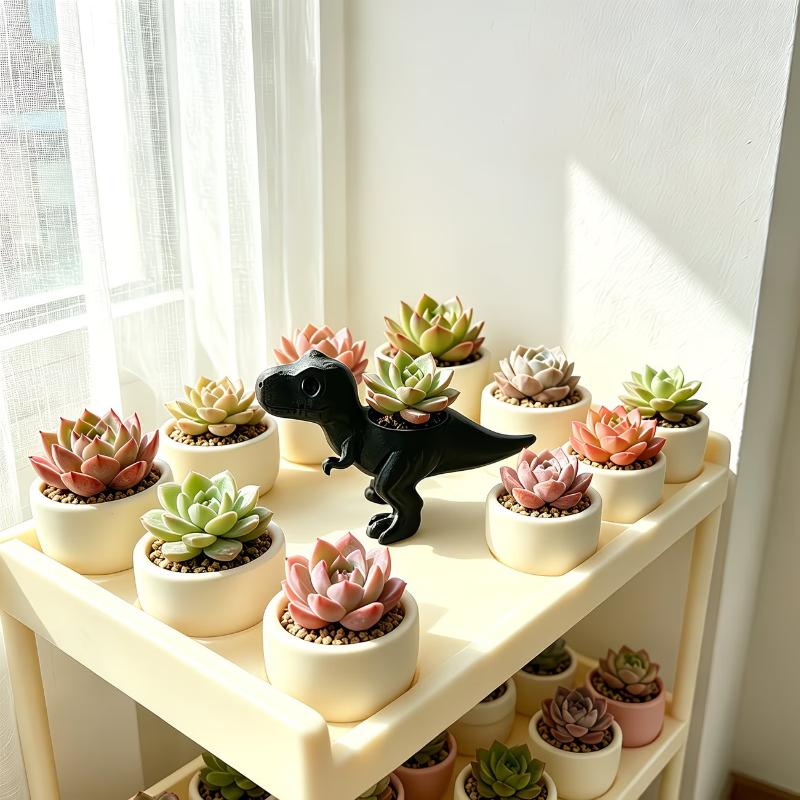 Dinosaur Planter Durable 3D Printed Plastic Pot for Cacti Herbs Succulents Indoor Outdoor Garden Patio Decor