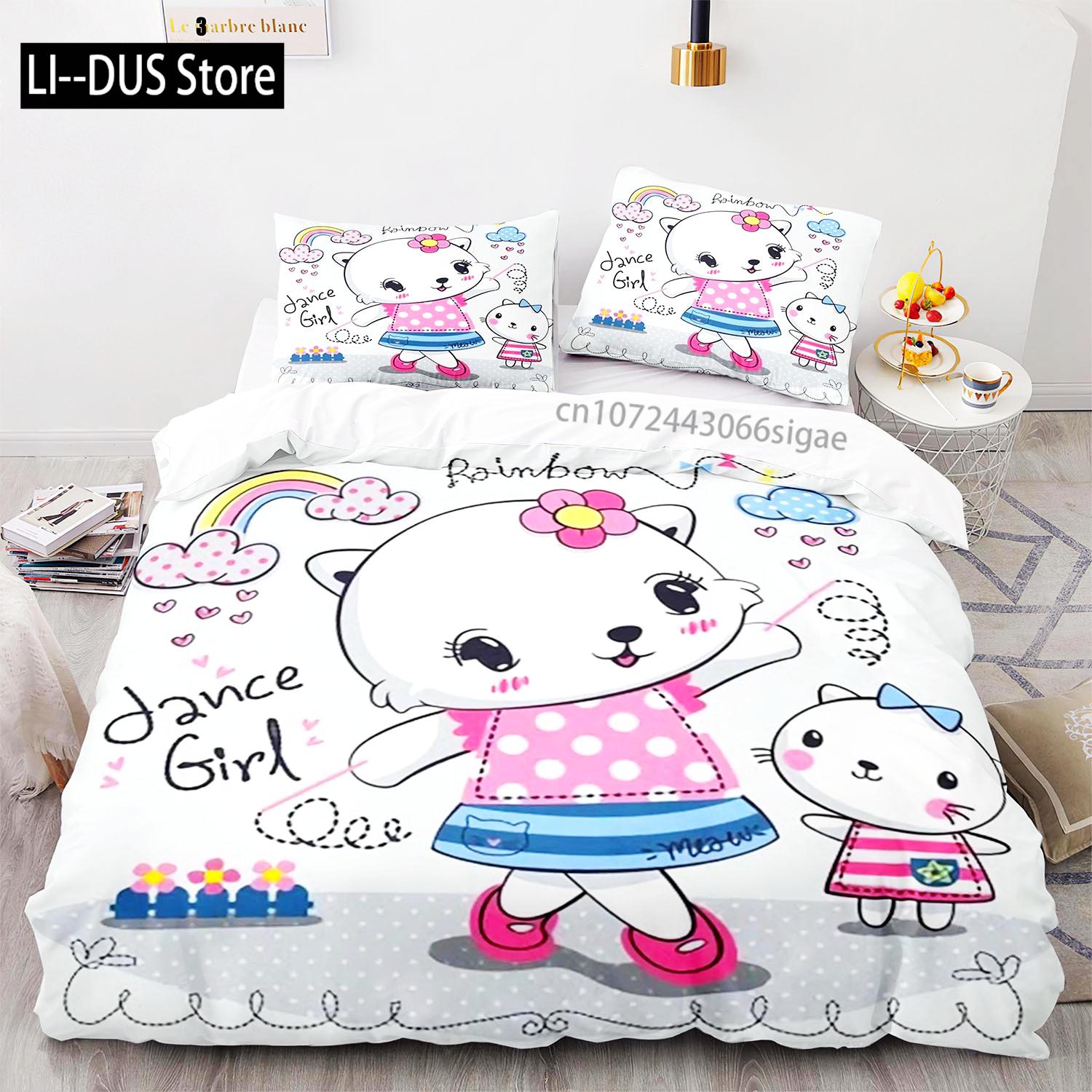 

Радужный кошачий Комплект постельного белья Односпальный Twin Full Queen King Размер Кавайный Комплект для девочки Постельное белье для спальни взрослого и ребенка Комплекты с пододеяльником 3D Аниме 012 135x200cm