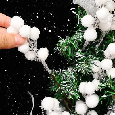 White Artificial Berry Stem Snow Tipped Frosted Christmas Berries Branch DIY Wreath Xmas Tree Ornament Wedding Home Table Decor
