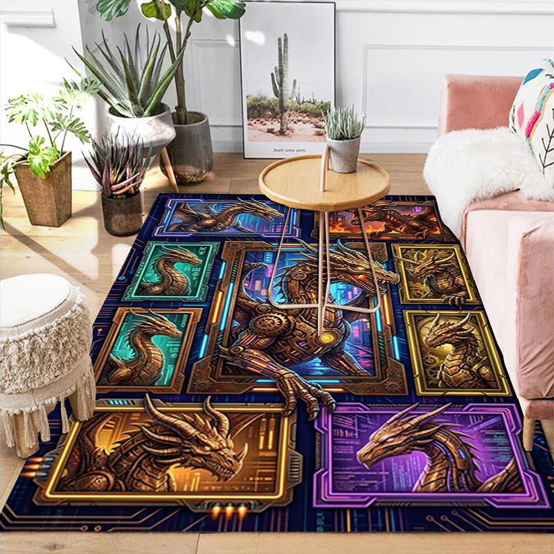 Cyberpunk Dragon Portraits Pattern Rug Floor Mat for Living Room or Bedroom Soft and Comfortable Carpet a Gift for Birthday and Holiday.