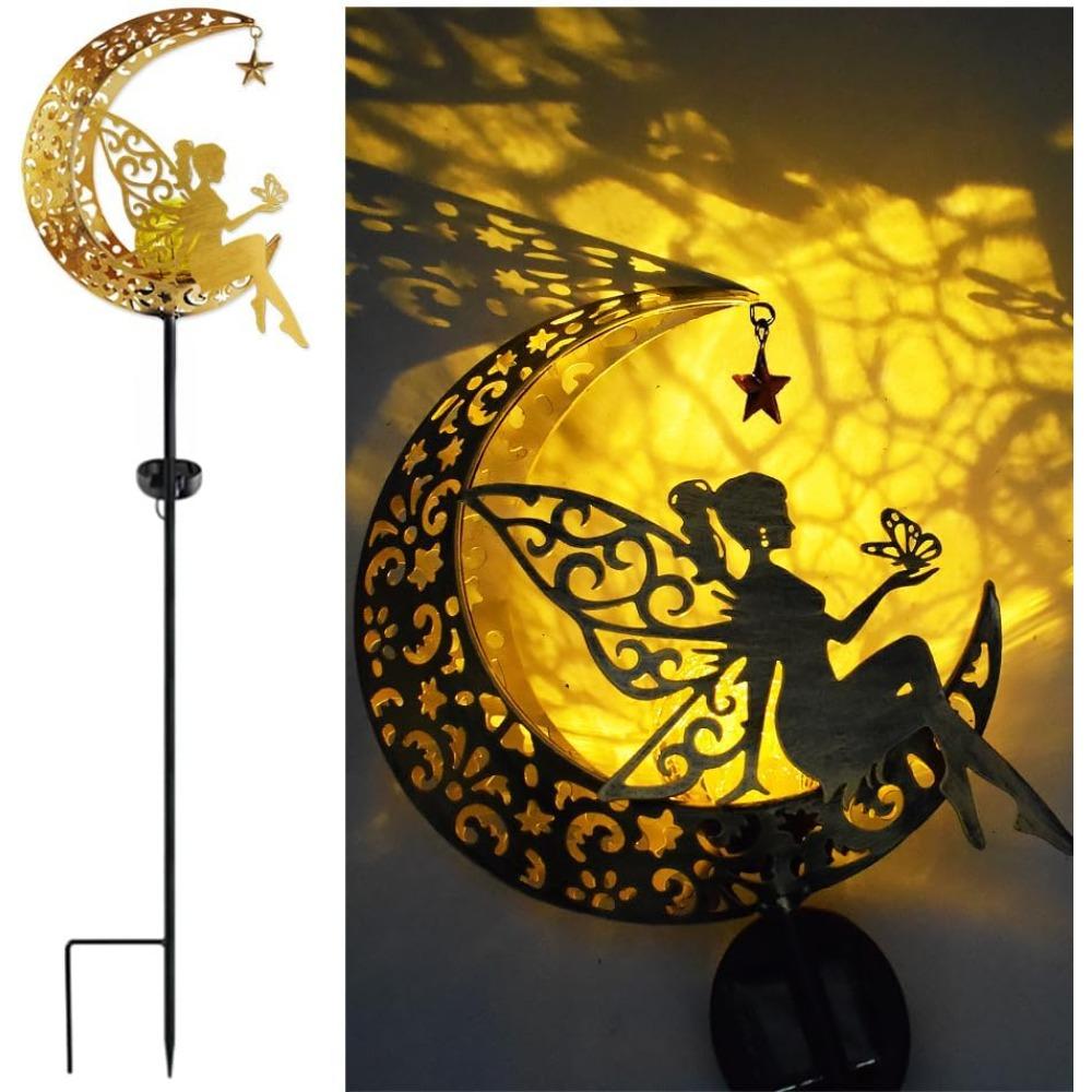 Solar Moon Flower Fairy Light, garden decoration wrought iron beautiful fairy ground light, wireless LED waterproof light from dusk to dawn. 1 piece Pack of 1