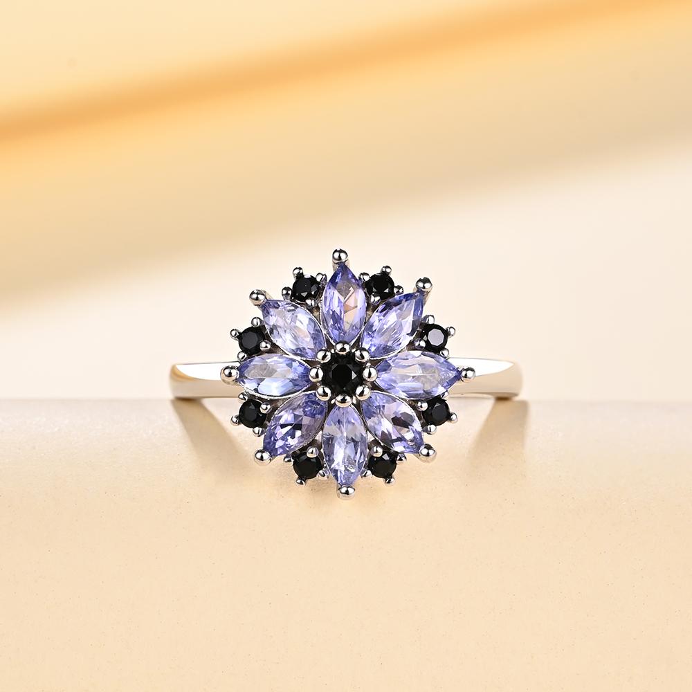 2023 New Natural Blue Tanzanite Flower Design Fine Jewelry Set 925 Sterling Silver Ring Earring for Women Nice Gift