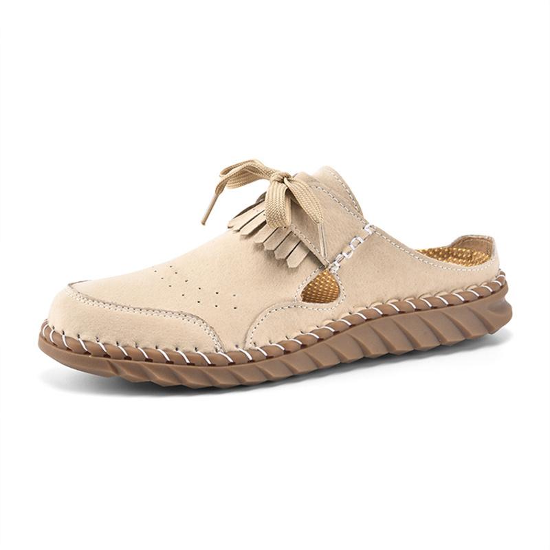 Pink Suede Woman Mules Shoes Big Size 43 Tassel Fashion Women's Shoes Quality Handmade Ladies Flats Summer Half Shoes For Women