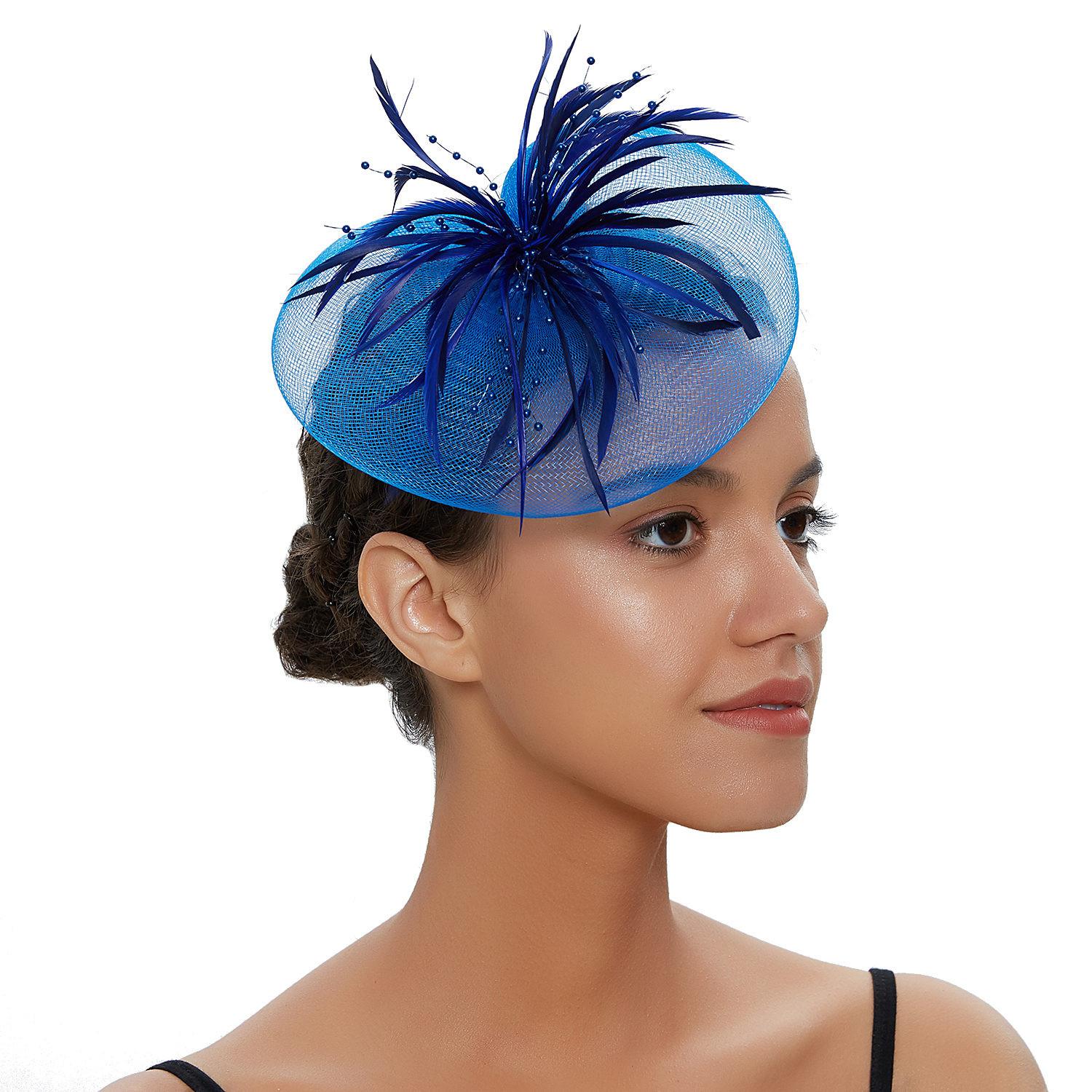 

Женская сетчатая шляпа для девочек, повязка на голову для коктейльной вечеринки, свадебная шляпа One Size синий