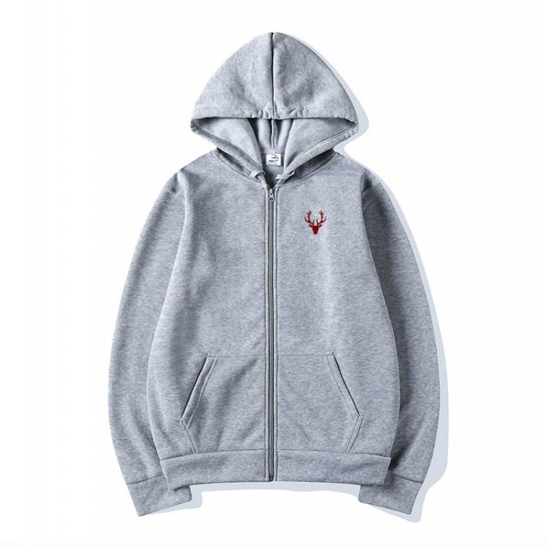Winter Kapuzen-Reißverschluss-Sweatshirt mit Hirschdruck Lockerer Sitz Übergroßer Pullover Jugend