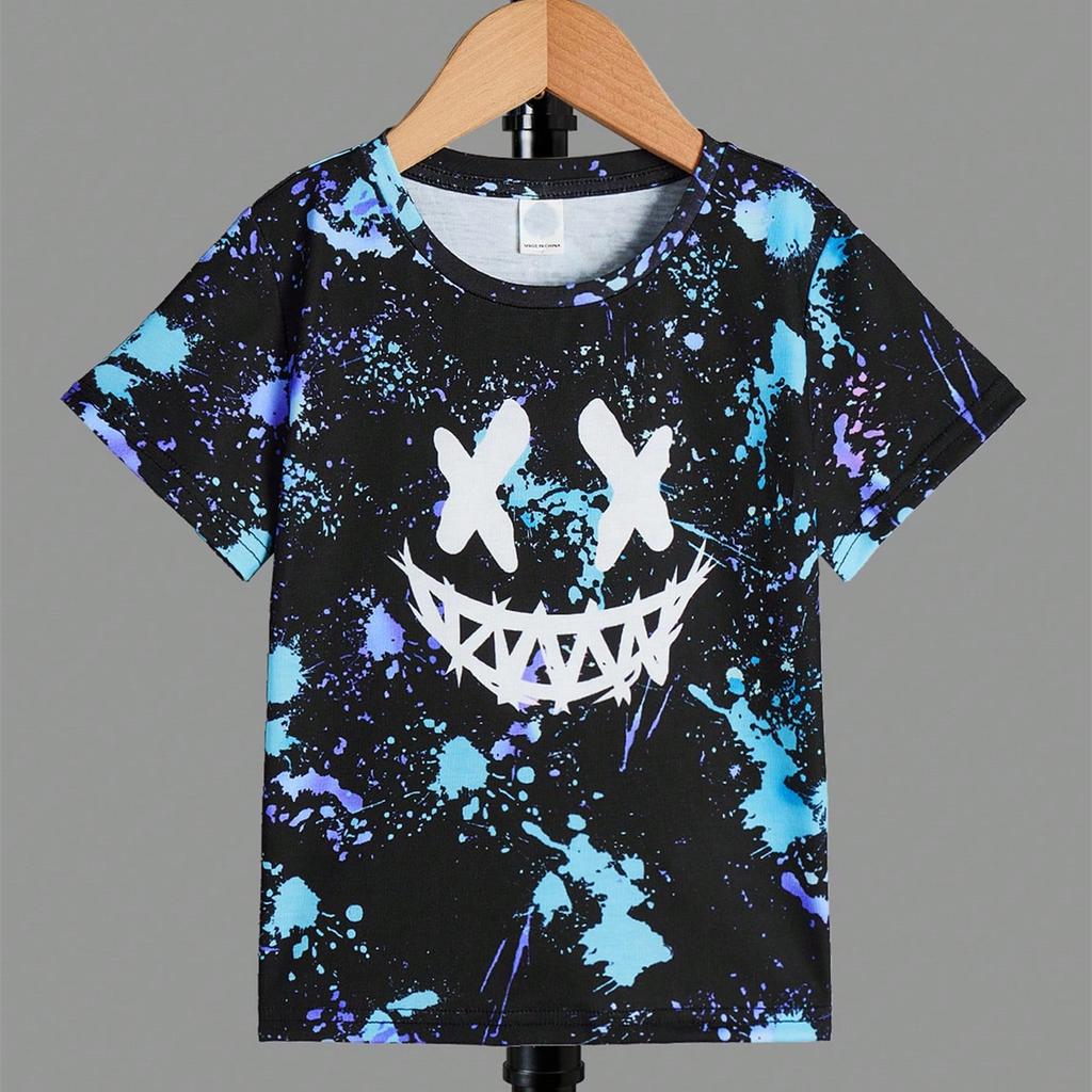 Boys' casual and comfortable glow in the dark printed short sleeved T-shirt