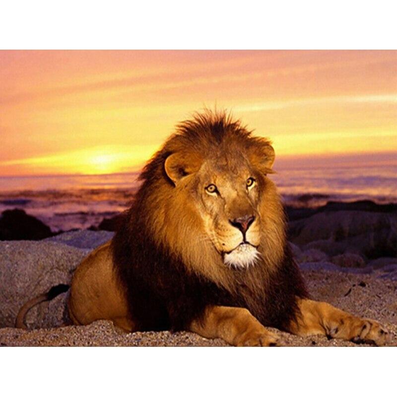 New 5D DIY Animal Diamond Painting Lion Diamond Embroidery Sunset Cross Stitch Full Round Drill Home Decor Manual Gift