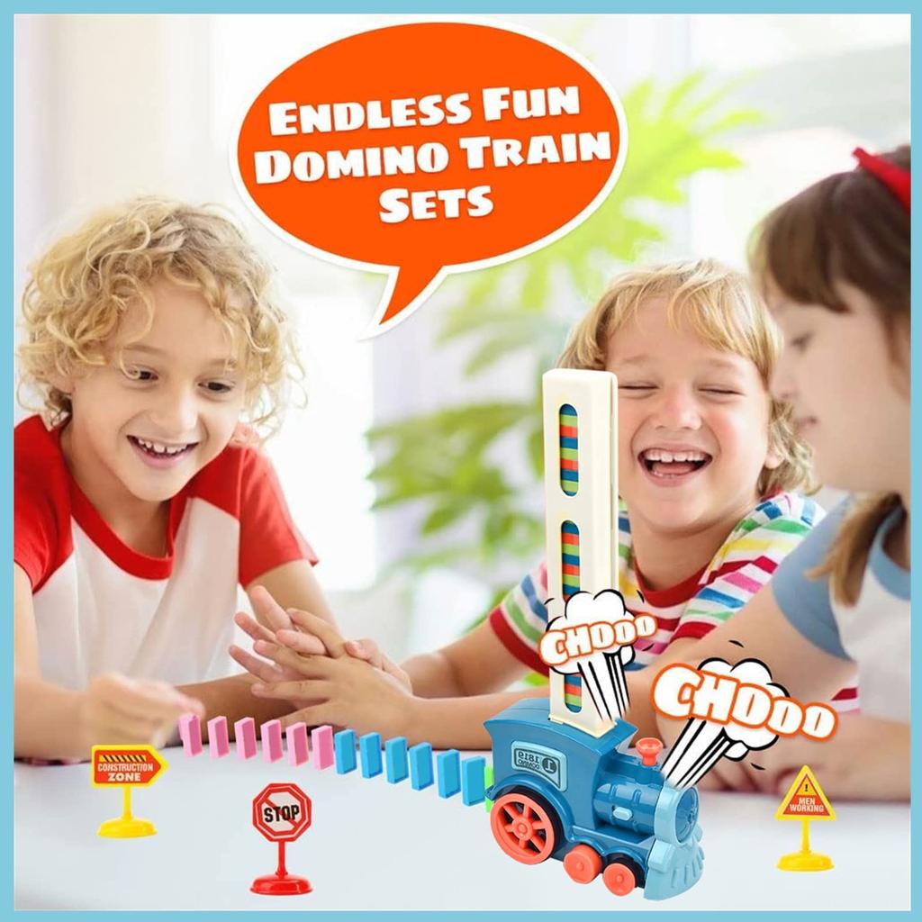 Elektrický domino vláček s 150 kostkami, automatické kladení, vzdělávací hračka, perfektní vánoční dárek - modrá a růžová varianta