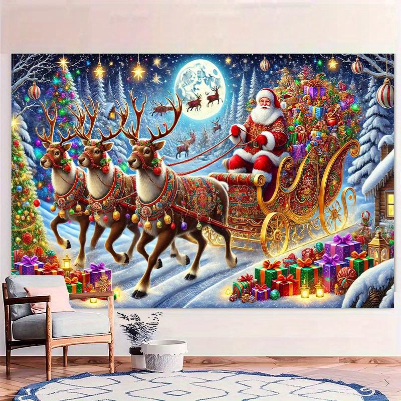 "Santa Claus Sleigh Polyester Tapestry Multi-Size Wall Art for Christmas Home Decor Gift Winter Wonderland"