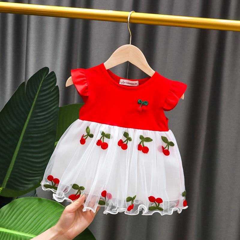 Baby Girl Summer Short-sleeved Dress Clothes cotton Stitching Embroidery Yarn Foreign Girl princess dresses