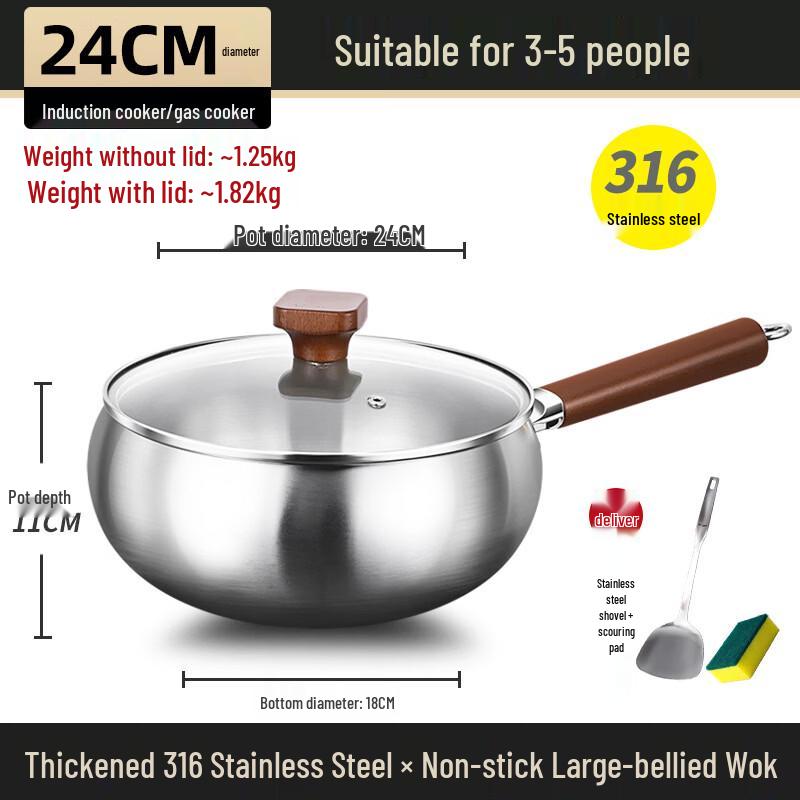 ZISIZ 316 Stainless Steel Coating-Free Wok